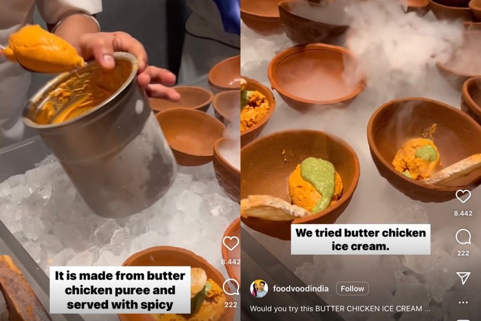 Es krim aneh rasa ayam mentega dengan saus pedas ala India.