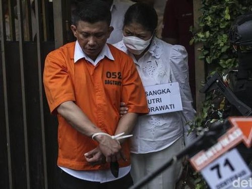 Ferdy sambo saat rekonstruksi pembunuhan Brigadir N Yosua Hutabarat beberapa waktu lalu.