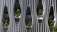 Gedung bernama CapitaSpring ini terletak di jantung distrik keuangan Singapura, di lokasi bekas tempat parkir umum mobil. Gedung ini memiliki luas 93.000 m2 dan berisikan banyak sekali tanaman hijau subur. Foto: Finbarr Fallon/Bjarke Ingels Group