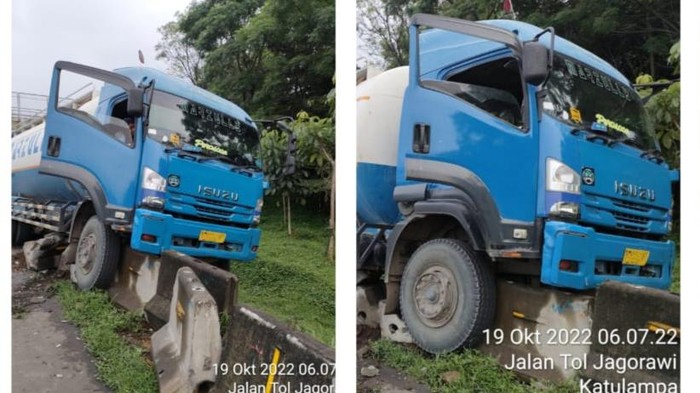 Kecelakaan truk tangki di Km 41 Tol Jagorawi arah Bogor, Rabu (19/10/2022) pagi.