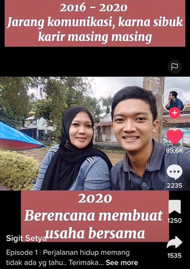 Dia tak menyangka jodohnya adalah gurunya sendiri. Pria tersebut mengaku kini sudah bahagia menjalani kehidupan baru dengan wanita yang pernah menjadi gurunya. Perjalanan hidup memang tidak ada yang tahu.. Terima kasih sayangku kau hadir menyempurnakan hidupku #fyp #munculdiberanda #fypシ #couple #coplegoals #viralditiktok #married #viral #fypage, tulis akun @sigitsb_. Foto: Dok. TikTok @sigitsb_.