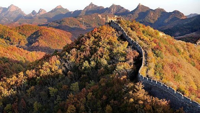 QINHUANGDAO, CHINA - OCTOBER 21 2019 A view of the ancient Great Wall over the mountains in Qinhuangdao in north China's Hebei province Monday.- PHOTOGRAPH BY Feature China / Future Publishing (Photo credit should read Feature China/Future Publishing via Getty Images)