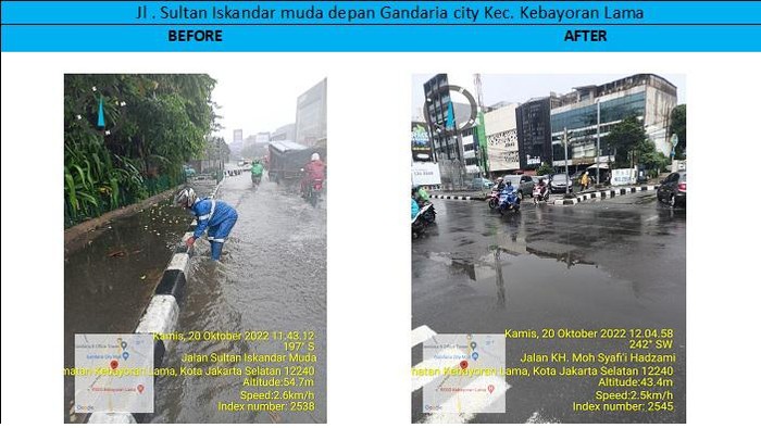 Genangan sempat terjadi di wilayah Kebayoran Lama (dok. Twitter Dinas SDA Jakarta)