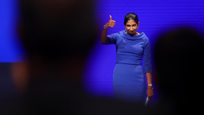 British Home Secretary Suella Braverman walks on Downing Street, in London, Britain, October 11, 2022. REUTERS/Toby Melville