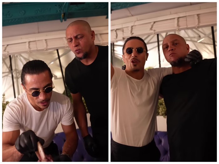 Salt Bae Melayani Roberto Carlos Menikmati Rib Steak di Restorannya