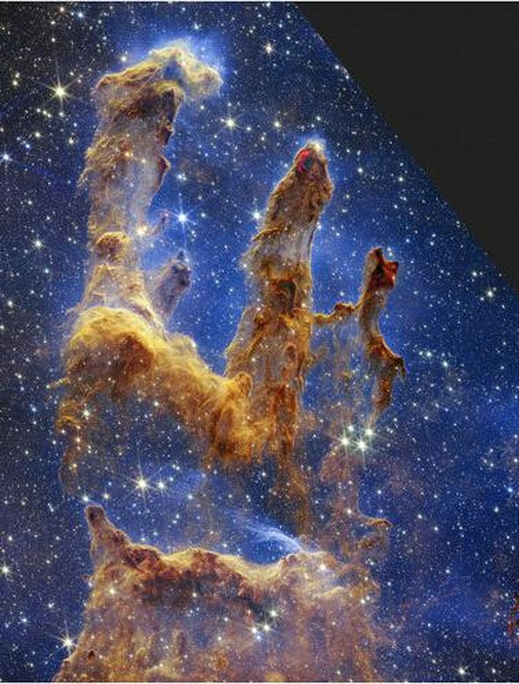 Terpukau Indahnya Galaksi yang Dipotret Teleskop Termahal NASA This image released by NASA on Wednesday, Oct. 19, 2022, shows the Pillars of Creation, captured by the James Webb Space Telescope in near-infrared-light view. (NASA, ESA, CSA, STScI via AP)