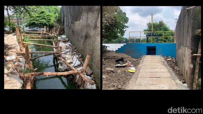 Got antibanjir yang dulu berupa karung dan kayu kini sudah berupa beton. 21 Oktober 2022. (Mulia Budi/detikcom)