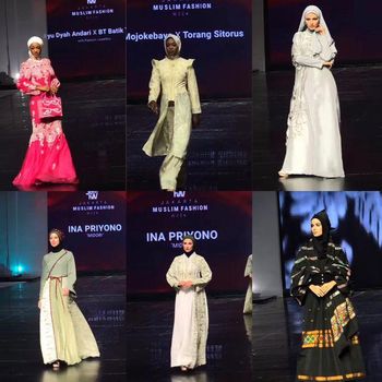 Kontestan Miss Grand International 2022 2022 tampil berhijab di gelaran Jakarta Muslim Fashion Week (JMFW) 2023, di Indonesia Convention Exhibition (ICE) BSD, Tangerang, Banten di sela gelaran Trade Expo Indonesia (TEI).