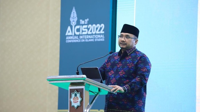 Menteri Agama Yaqut Cholil Qoumas pada sambutan pembukaan perhelatan tahunan AICIS 2022
