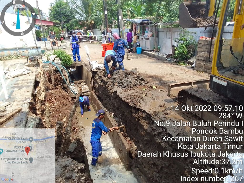 Pembangunan sodetan Jl Buluh Perindu I, Pondok Bambu, Duren Sawit, Jaktim. (Dok Istimewa)