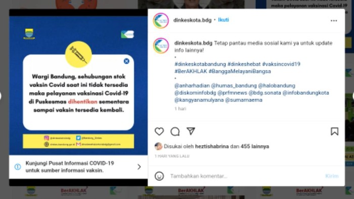 Dinkes setop sementara layanan vaksinasi COVID-19.