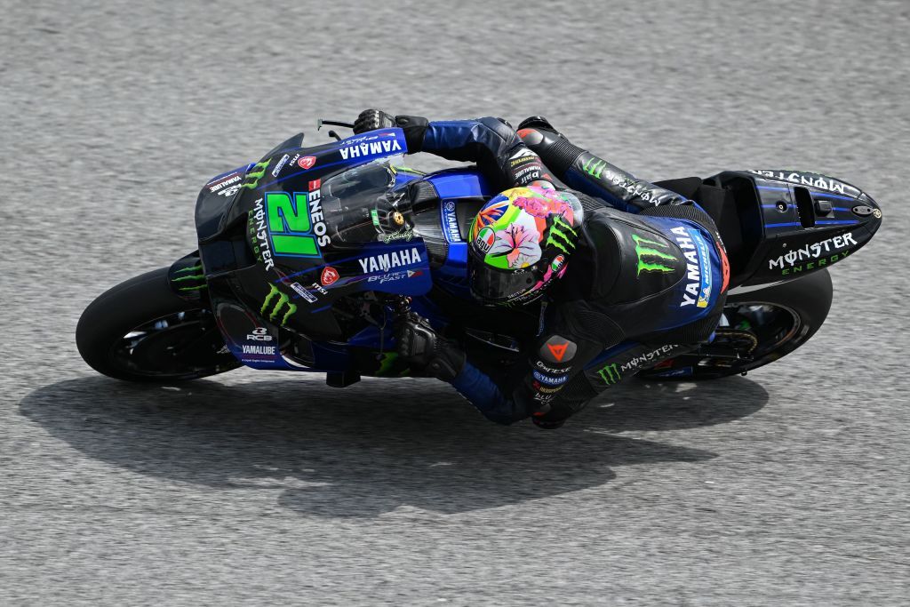 Monster Energy Yamaha MotoGP's Italian rider Franco Morbidelli takes a corner during the third MotoGP free practice at the Sepang International Circuit in Sepang on October 22, 2022, ahead of the Malaysian Grand Prix motorcycle race. (Photo by Mohd RASFAN / AFP) (Photo by MOHD RASFAN/AFP via Getty Images)