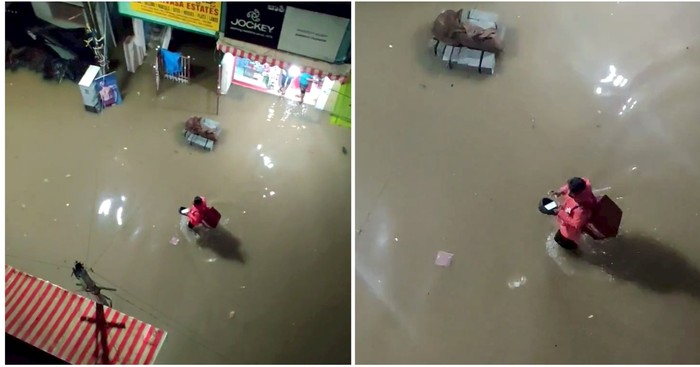 Salut! Ojol Ini Rela Menerjang Banjir Demi Antar Makanan Tepat Waktu