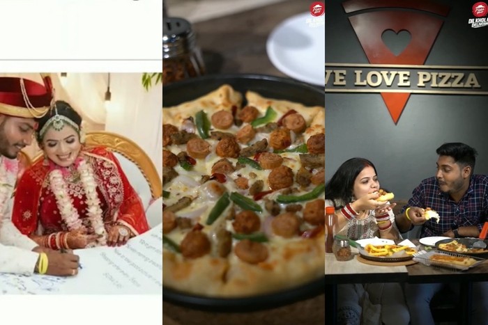 Pengantin bikin perjanjian unik makan pizza sampai dapat gratis