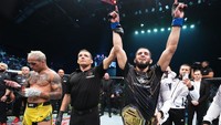 Makhachev juga menghentikan catatan tak terkalahkan Oliveira. Chris Unger/Zuffa LLC/Getty Images