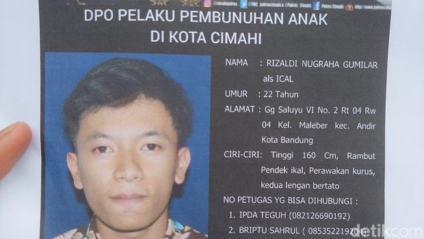 Polisi merilis foto dan identitas pembunuh anak perempuan di Cimahi.