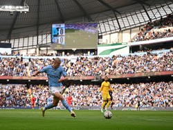 Dua gol dicetak Haaland saat Man City menang 3-1 atas Brighton di akhir pekan. Foto: AFP via Getty Images/OLI SCARFF