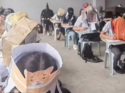 Aksi Unik Mahasiswa Filipina Pakai Topi Anti Nyontek