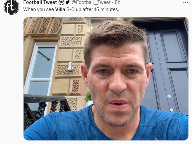 Meme Steven Gerrard Kaget Aston Villa Bisa Pesta Gol