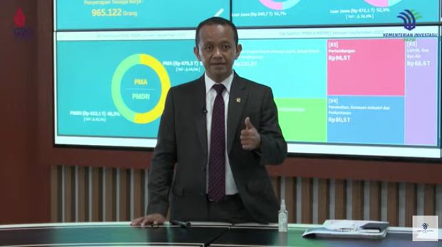 Menteri Investasi/Kepala Badan Koordinasi Penanaman Modal (BKPM) Bahlil Lahadalia Memberikan Keterangan Pers Mengenai Realisasi Investasi PMA & PMDN Triwulan III (Juli-September) Tahun 2022, Senin (24/20/2022). (Tangkapan Layar via Youtube BKPM)