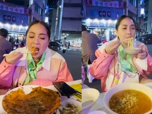 Momen Nagita Slavina Jajan Odeng dan Ramyeon di Myeongdong-Korea