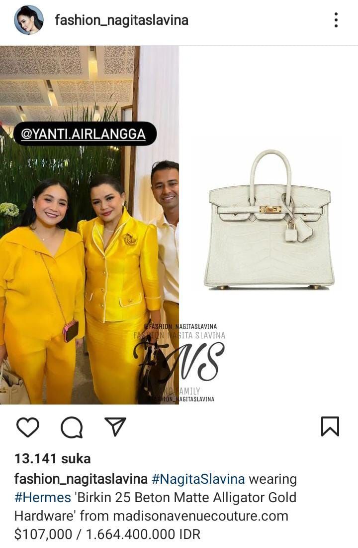 Nagita Slavina saat menenteng tas Hermes seharga Rp 1,6 miliar.