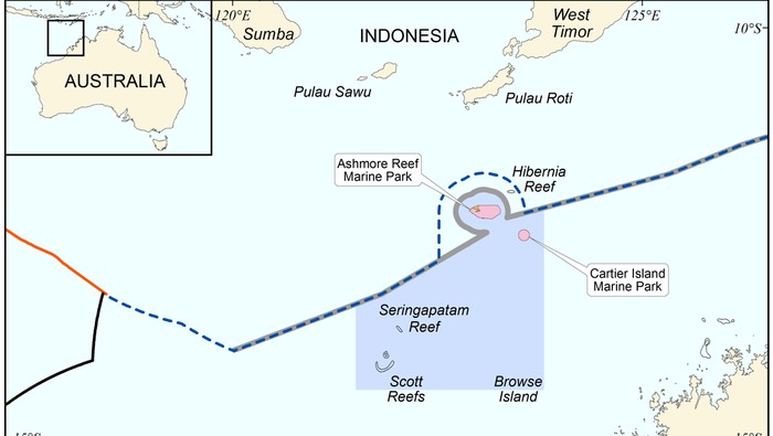 Peta Australia, terlihat Pulau Pasir atau Ashmore and Cartier Islands masuk teritori Australia. (Dok Otoritas Manajemen Perikanan Australia)