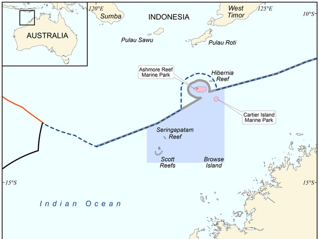 Peta Australia, terlihat Pulau Pasir atau Ashmore and Cartier Islands masuk teritori Australia. (Dok Otoritas Manajemen Perikanan Australia) Peta Australia, terlihat Pulau Pasir atau Ashmore and Cartier Islands masuk teritori Australia. (Dok Otoritas Manajemen Perikanan Australia)