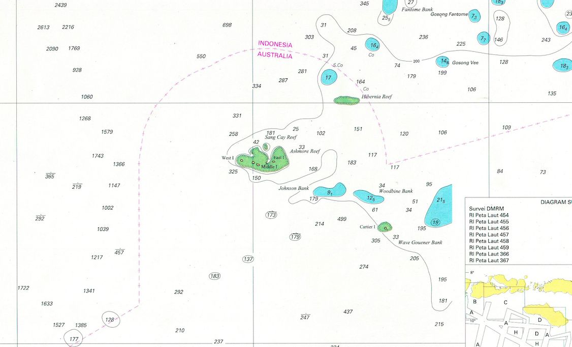 Pulau Pasir atau Kepulauan Ashmore dan Cartier dalam Peta Indonesia (Dok Badan Informasi Geospasial Indonesia)