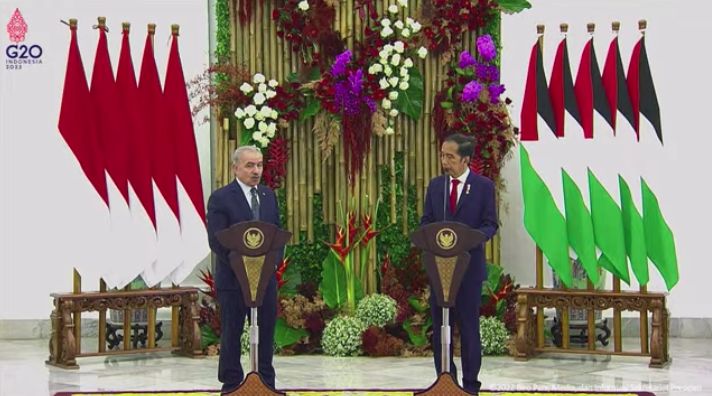 Upacara Penyambutan Resmi Perdana Menteri Palestina, Istana Kepresidenan Bogor, 24 Okt 2022. (Tangkapan Layar via Youtube Sekretariat Presiden)