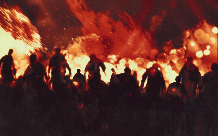 Gambaran neraka yang tidak hanya gelap tetapi juga panas, penuh dengan api.