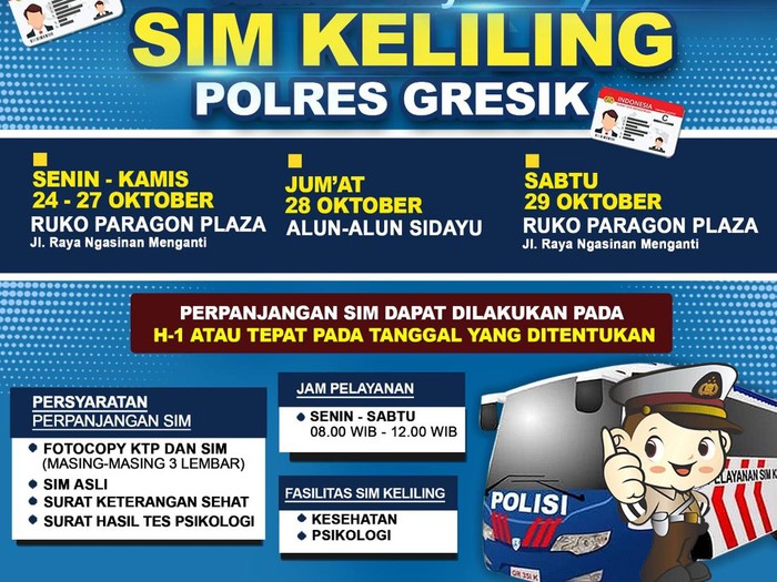 Jadwal SIM Keliling Gresik 24-29 Oktober 2022