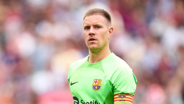 BARCELONA, SPAIN - SEPTEMBER 17: Marc-Andre Ter Stegen of FC Barcelona looks on during the LaLiga Santander match between FC Barcelona and Elche CF at Spotify Camp Nou on September 17, 2022 in Barcelona, Spain. (Photo by Alex Caparros/Getty Images)
