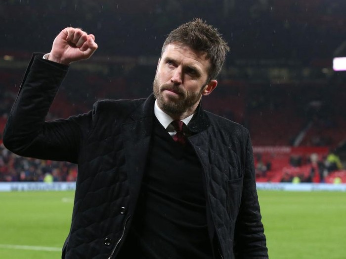 MANCHESTER, ENGLAND - DECEMBER 02:     Manchester United Coach Michael Carrick celebrates at the end of the Premier League match between Manchester United and  Arsenal at Old Trafford on December 2, 2021 in Manchester, England. (Photo by Matthew Peters/Manchester United via Getty Images)