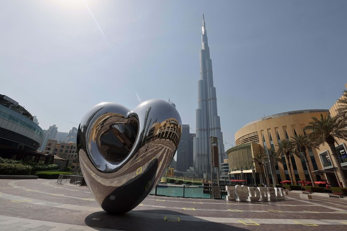 TOPSHOT - The Burj Khalifa in Dubai is pictured on September 30, 2021 on the day of the Expo 2020 opening. - The Covid-delayed Expo 2020 kicks off today in Dubai with an extravagant opening ceremony in the evening for what is expected to be the worlds biggest event since the start of the pandemic. (Photo by Giuseppe CACACE / AFP) (Photo by GIUSEPPE CACACE/AFP via Getty Images)