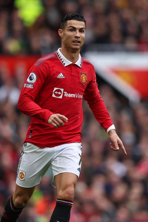 MANCHESTER, ENGLAND - OCTOBER 16: Cristiano Ronaldo of Manchester United  during the Premier League match between Manchester United and Newcastle United at Old Trafford on October 16, 2022 in Manchester, United Kingdom. (Photo by Matthew Ashton - AMA/Getty Images)