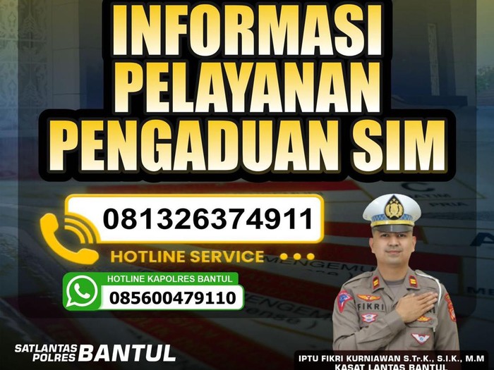 Hotline pengaduan masalah SIM Polres Bantul.