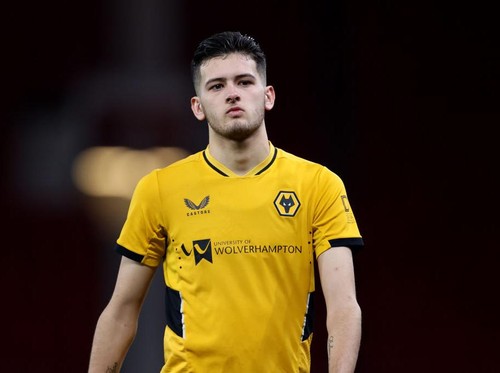 MANCHESTER, ENGLAND - MARCH 09: Justin Hubner of Wolverhampton Wanderers walks off the pitch following his teams defeat during the FA Youth Cup match between Manchester United and Wolverhampton Wanderers at Old Trafford on March 09, 2022 in Manchester, England. (Photo by Jack Thomas - WWFC/Wolves via Getty Images)
