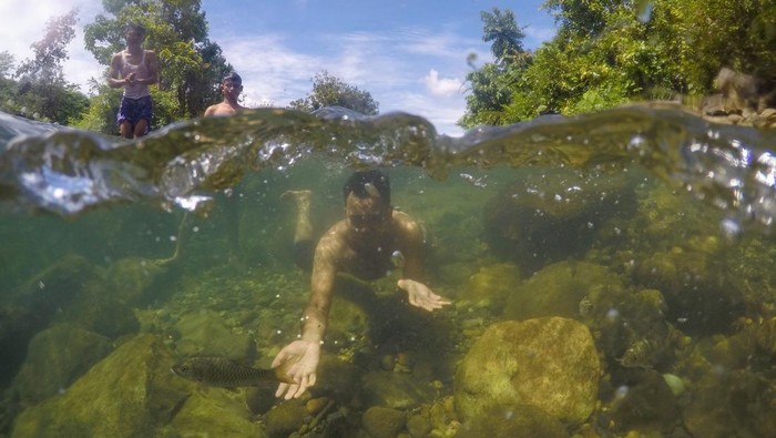 Bukan Laut, Ini Sungai di Padang Pariaman yang Air Jernih Banget Wisata sungai ini menawarkan pengunjung untuk mencoba sensasi berenang di sungai yang jernih.