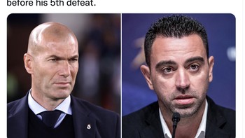 Xavi sudah 5 kali kalah bersama Barcelona di Eropa, sedangkan Zidane tiga kali menang Liga Champions bersama Real Madrid. Foto: Twitter