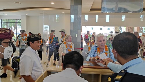 Plt Dirjen Imigrasi Widodo Ekatjahjana memonitor pelayanan keimigrasian di Pelabuhan Benoa, Kota Denpasar, Bali, Kamis (27/10/2022). (I Wayan Sui Suadnyana/detikBali)