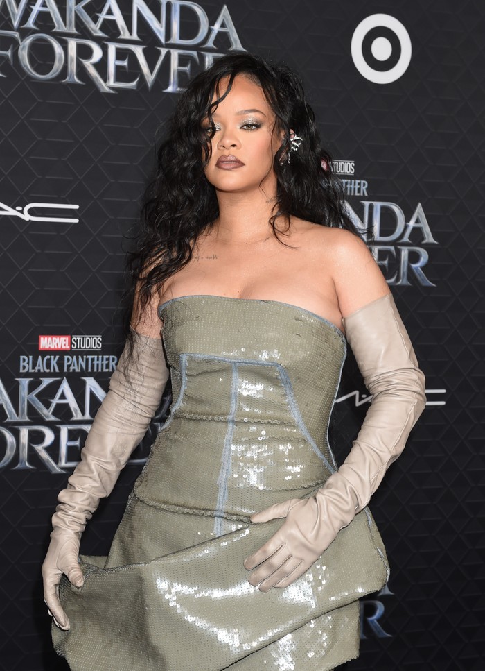 Rihanna at the world premiere of Marvel Studios Black Panther: Wakanda Forever held at the Dolby Theatre on October 26, 2022 in Los Angeles, California. (Photo by Gilbert Flores/Variety via Getty Images)