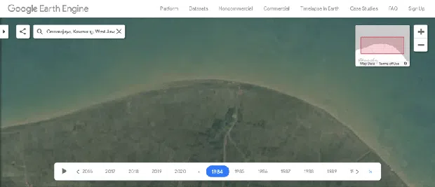 Timelapse pesisir Karawang yang terdampak abrasi pada periode 1984-2020