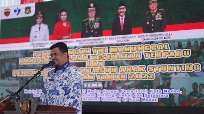 Wali Kota Medan Bobby Nasution saat acara soal stunting di Medan Belawan