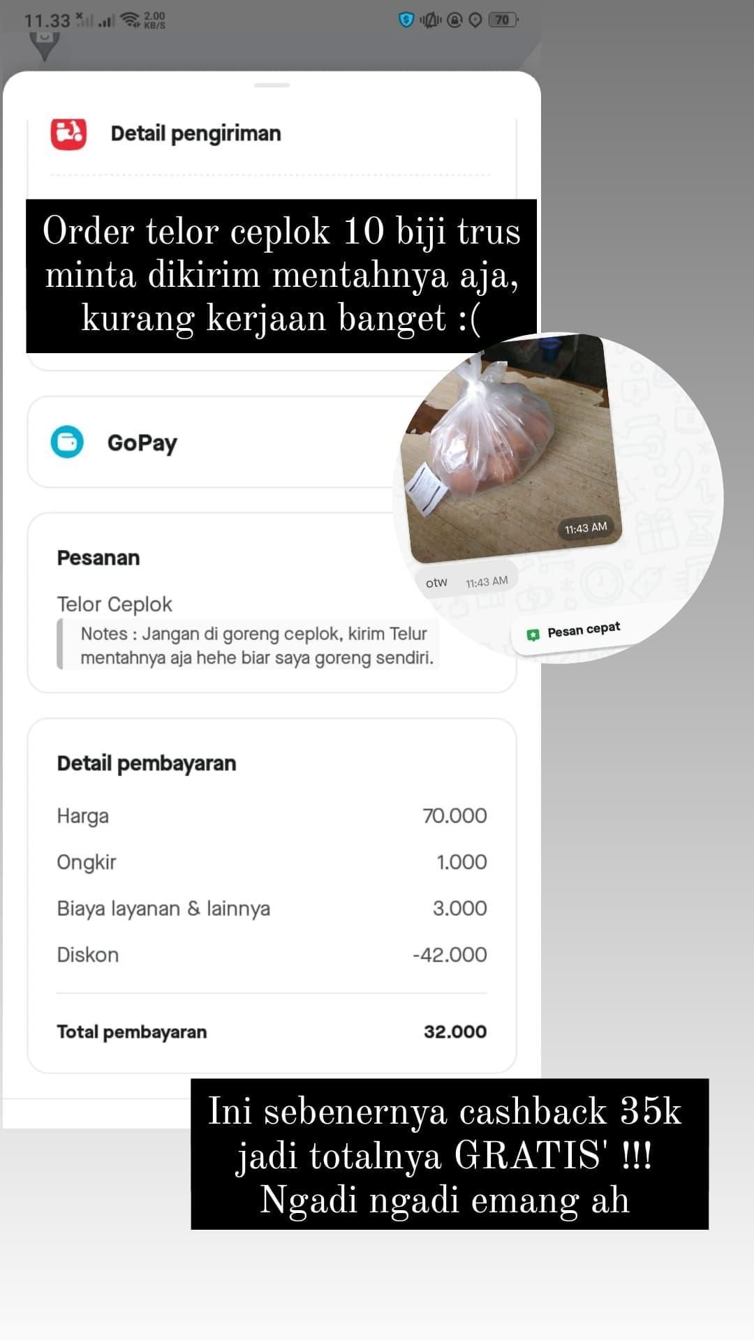 Manfaatkan Diskon, Netizen Ini Beli Telur Mentah di Restoran Online