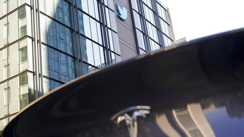 A sign is pictured outside the Twitter headquarters in San Francisco, Wednesday, Oct. 26, 2022. A court has given Elon Musk until Friday to close his April agreement to acquire the company after he earlier tried to back out of the deal. (AP Photo/Godofredo A. Vásquez)