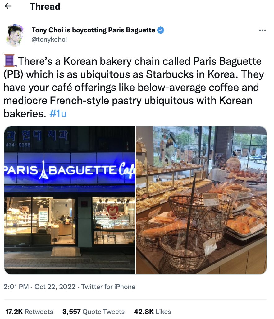 Seruan boikot bakery Paris Baguette oleh netizen Twitter
