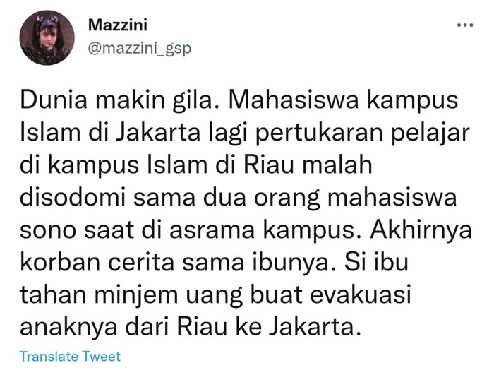 Unggahan viral yang menyebut adanya dugaan mahasiswa asal Jakarta yang diduga disodomi di UIR