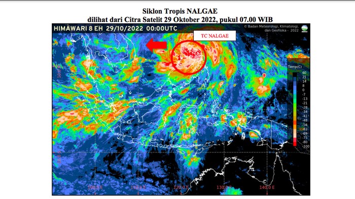 Badan Meteorologi Klimatologi dan Geofisika (BMKG) mengeluarkan informasi dan analisis siklon tropis Nalgae. Siklon tersebut terpantau di laut Filipina. (dok BMKG)