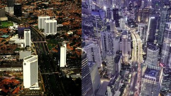Jalan Sudirman, Jakarta 1985 vs 2018 Foto: Wowshack